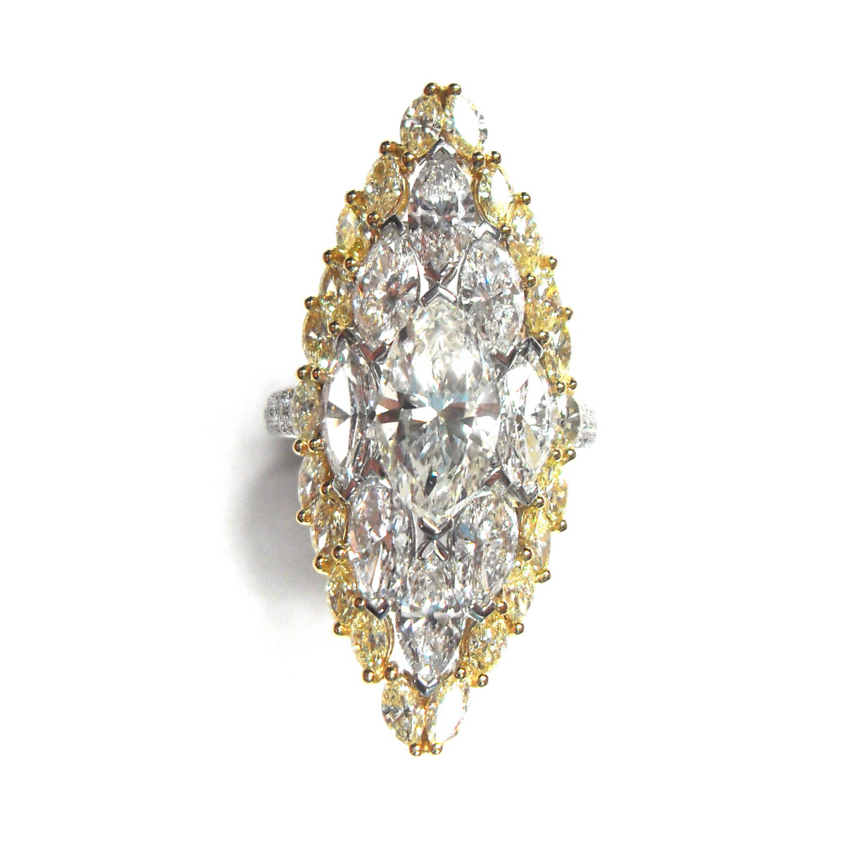 Etho Maria Jewelry - Marquise 18K White Gold Yellow & White Diamond Set Ring | Manfredi Jewels