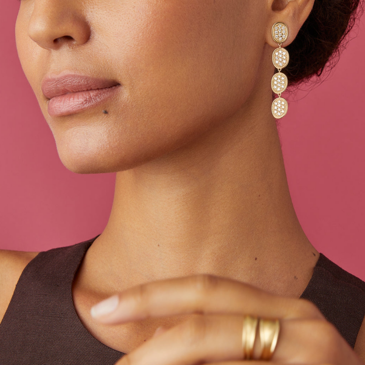Marco Bicego Jewelry - Lunaria 18K Yellow Gold Pavé Link Linear Diamond Drop Earrings | Manfredi Jewels
