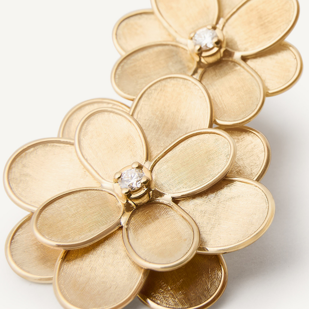 Marco Bicego Jewelry - Petali 18K Yellow Gold Double Flower Drop Diamond Earrings | Manfredi Jewels