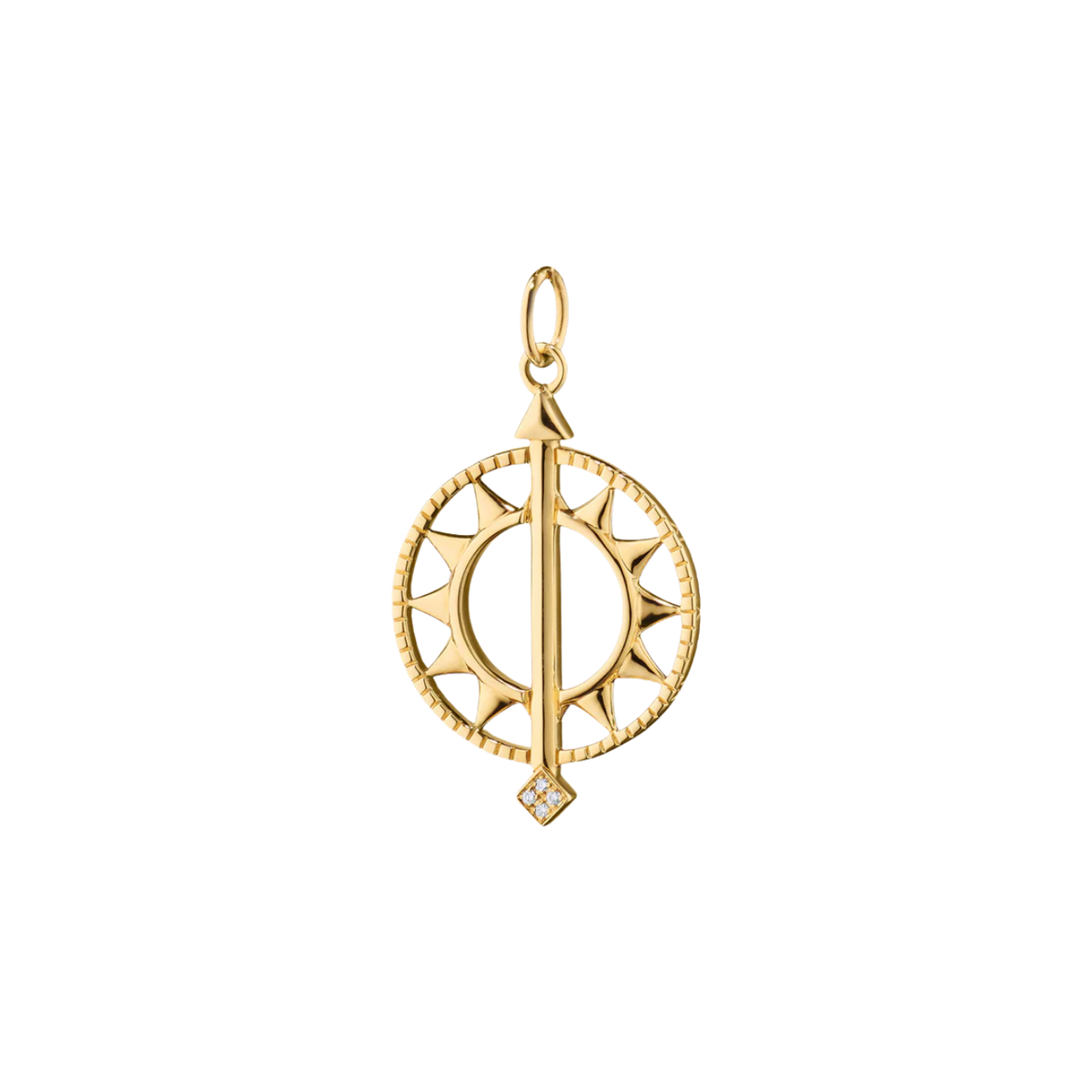 Monica Rich Kosann Jewelry - ’Time is Precious’ Open Sundial 18K Gold Necklace with Diamond Tip | Manfredi Jewels
