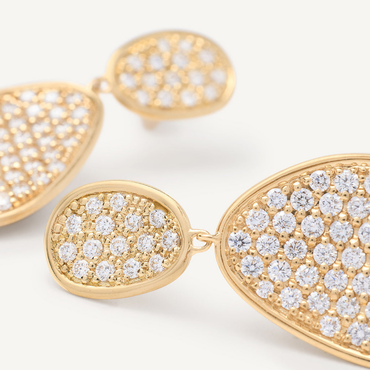 Marco Bicego Jewelry - Lunaria 18K Yellow Gold Small Double Drop Pavé Diamond Earrings | Manfredi Jewels