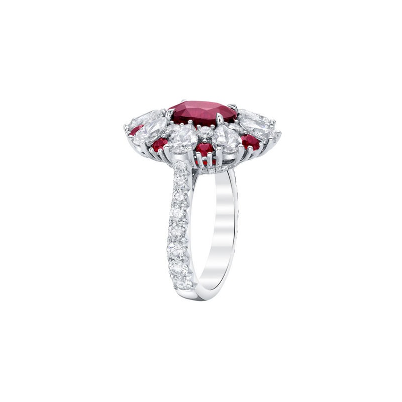 18K White Gold, Diamond, & Ruby Cocktail Ring