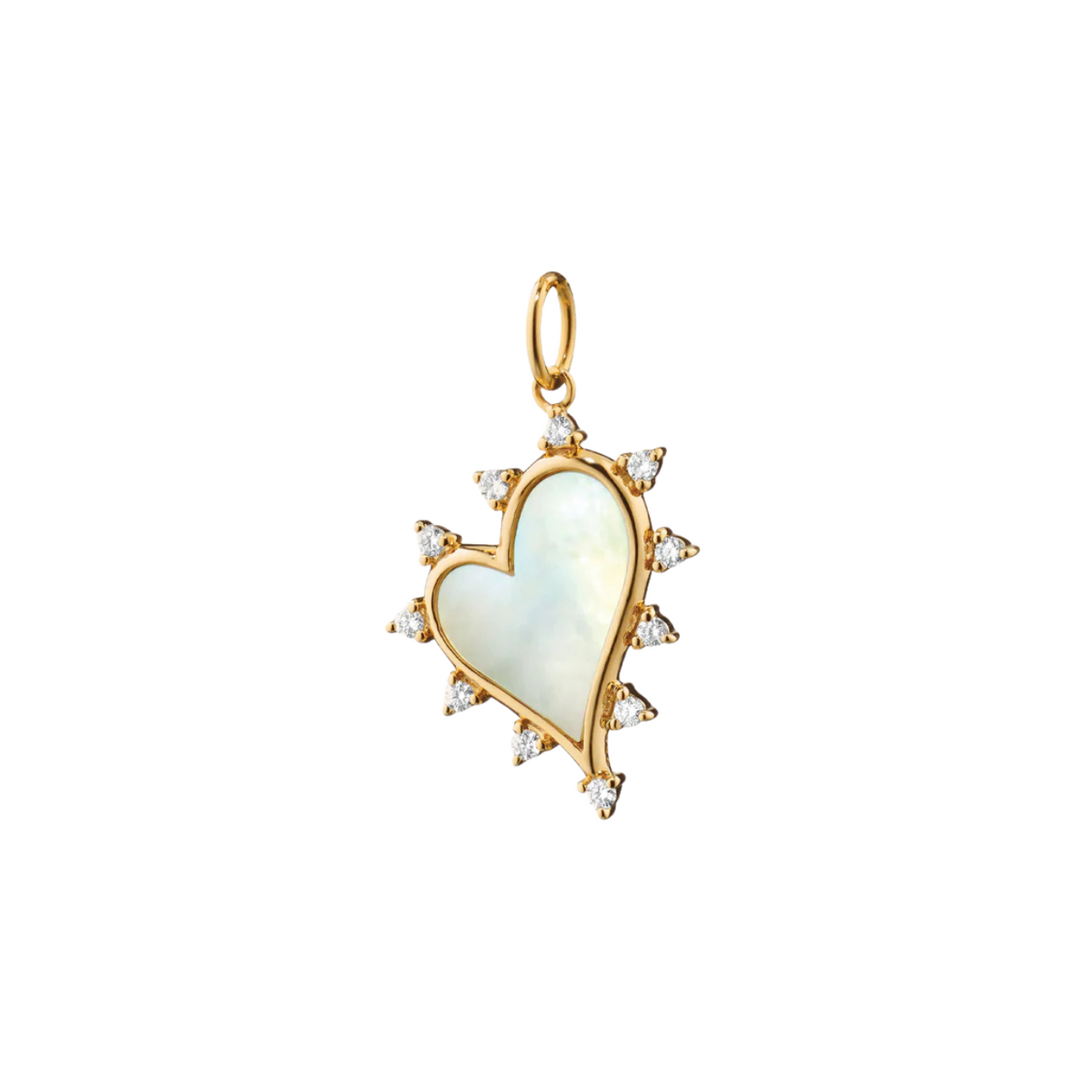 Monica Rich Kosann Jewelry - 18K Yellow Gold Mother of Pearl White Heart Necklace with Diamonds | Manfredi Jewels