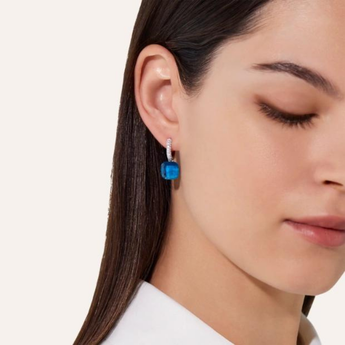 Pomellato Jewelry - Nudo 18K Rose Gold London Blue Topaz & Diamond Pavé Classic Earrings | Manfredi Jewels