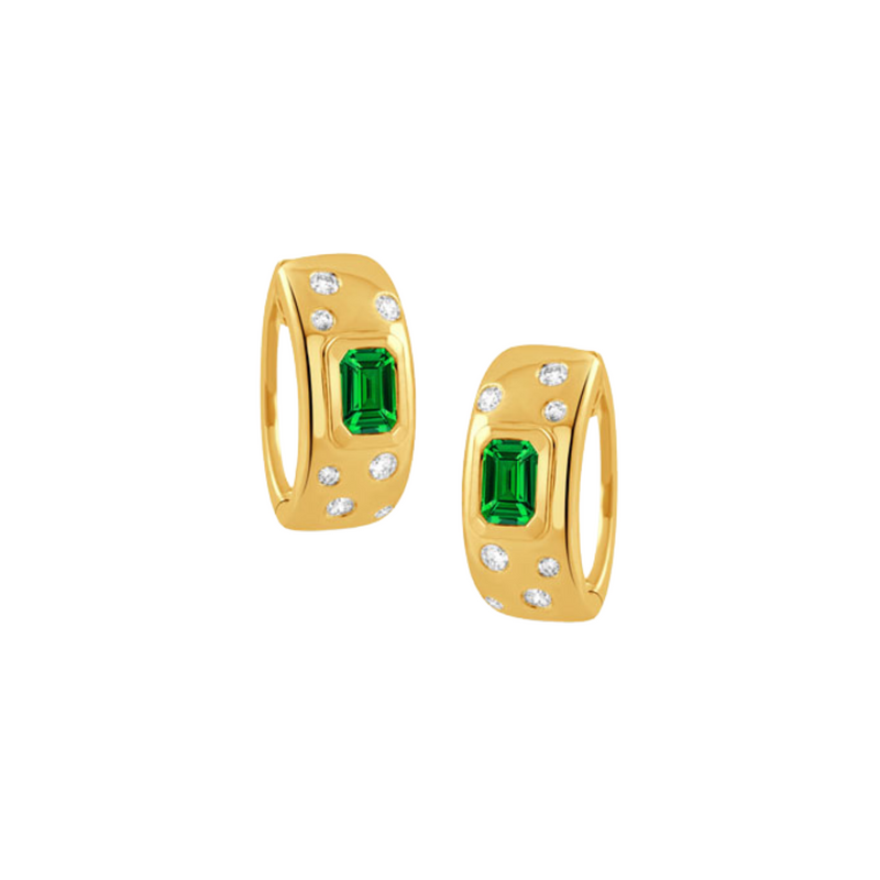 18K Yellow Gold, Diamond & Tsavorite Pouf Earrings
