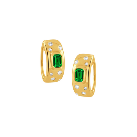 18K Yellow Gold, Diamond & Tsavorite Pouf Earrings
