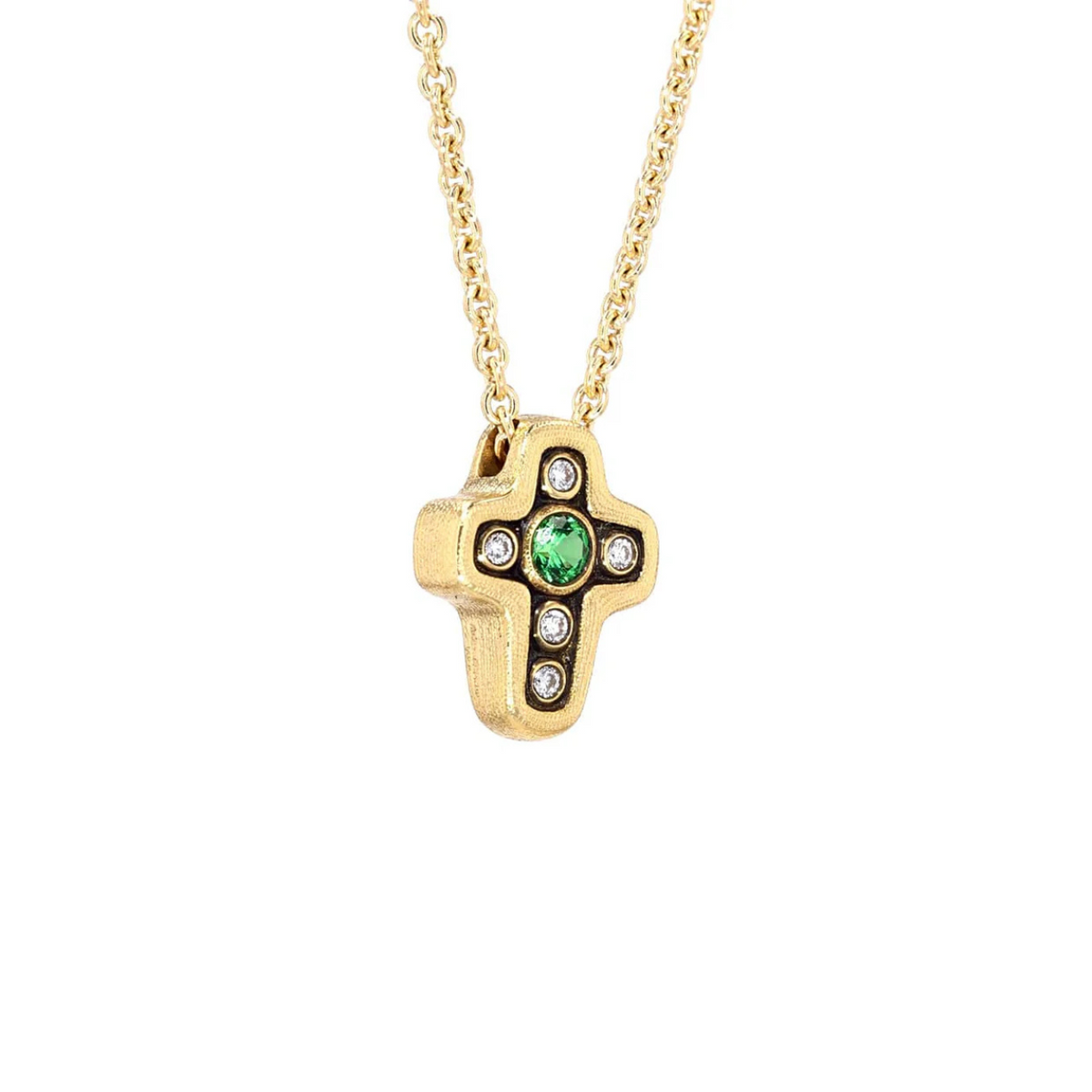 Alex Sepkus Jewelry - Cross 18K Yellow Gold Tsavorite Diamond Pendant Necklace | Manfredi Jewels