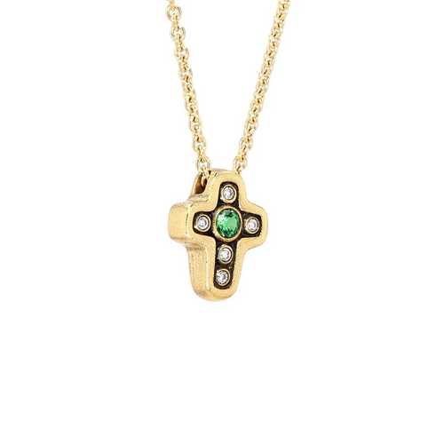 Cross 18K Yellow Gold Tsavorite Diamond Pendant Necklace