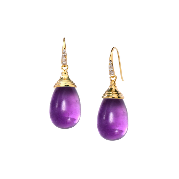 Syna Jewelry - 18K Yellow Gold Diamond & Amethyst Drop Earrings | Manfredi Jewels