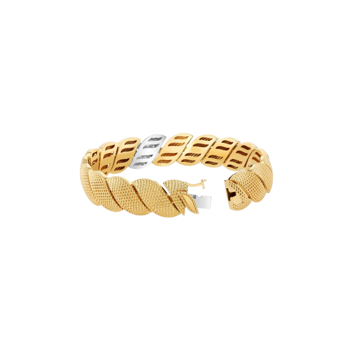 Roberto Coin Jewelry - San Marco Diamond Pavé & Textured Yellow Gold Bracelet in Two Tone | Manfredi Jewels