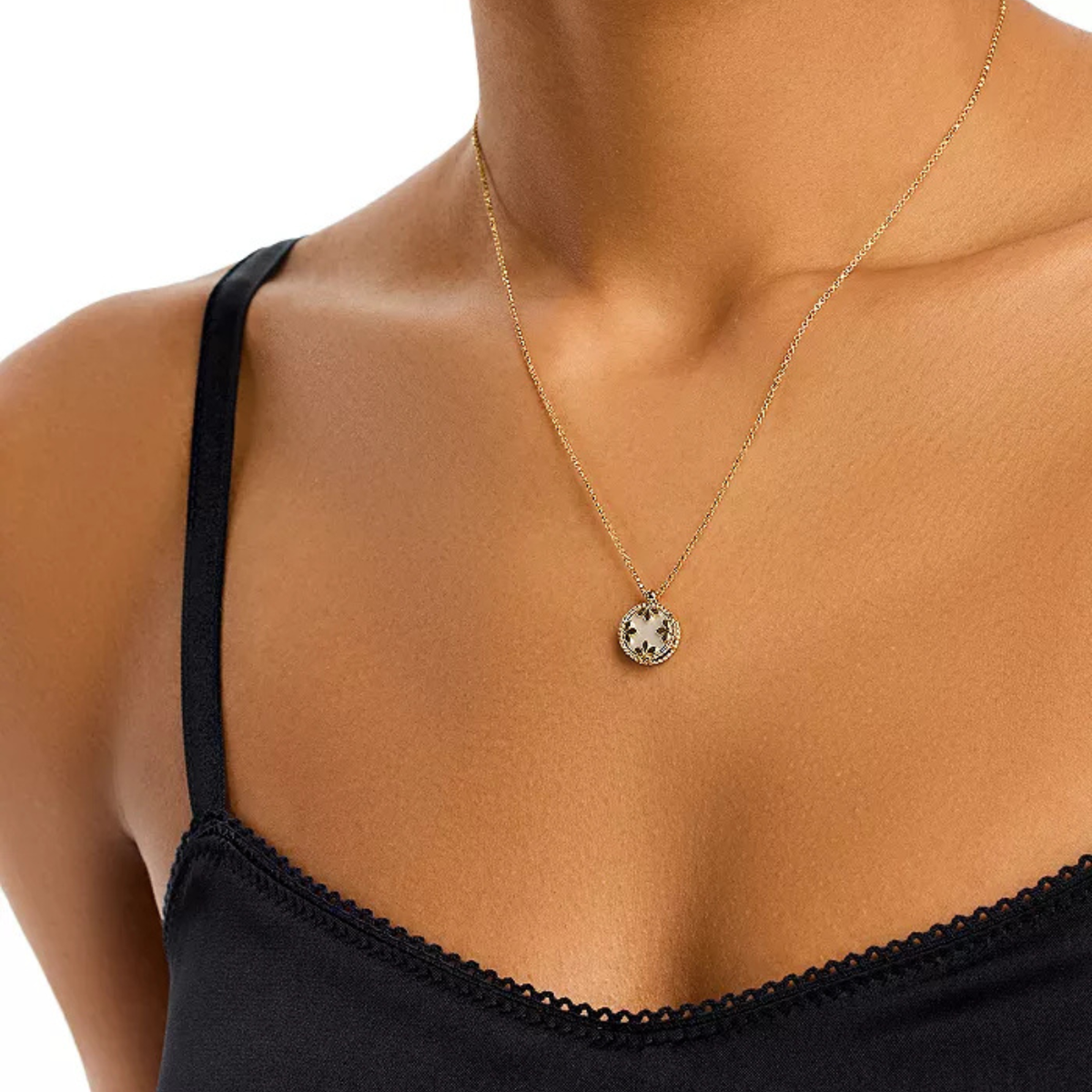 18K Yellow Gold, Diamond, Black Jade, & Mother Of Pearl Reversible Medallion Necklace