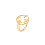 18K Yellow Gold Reversible Medallion Ring in White Mother of Pearl & Diamond