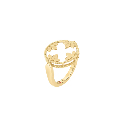 18K Yellow Gold Reversible Medallion Ring in White Mother of Pearl & Diamond
