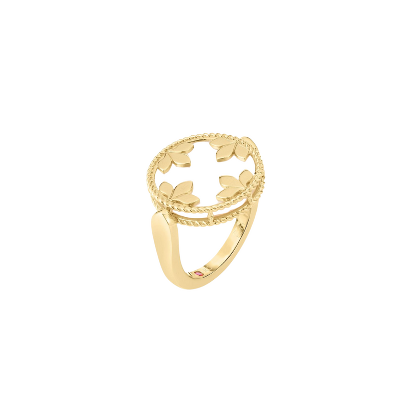 18K Yellow Gold Reversible Medallion Ring in White Mother of Pearl & Diamond