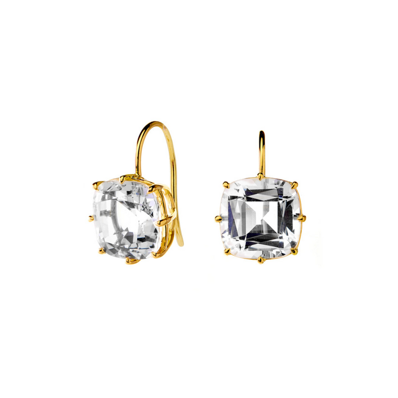 Syna Jewelry - Geometrix 18K Yellow Gold Rock Crystal Cushion Earrings | Manfredi Jewels