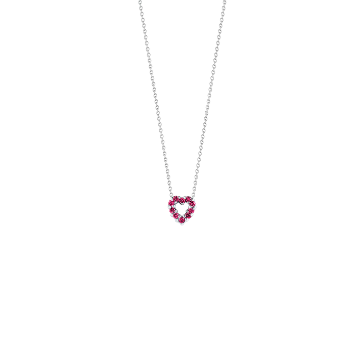Roberto Coin Jewelry - Tiny Treasures 18K White Gold Pink Sapphire & Diamond Reversible Heart Necklace | Manfredi Jewels