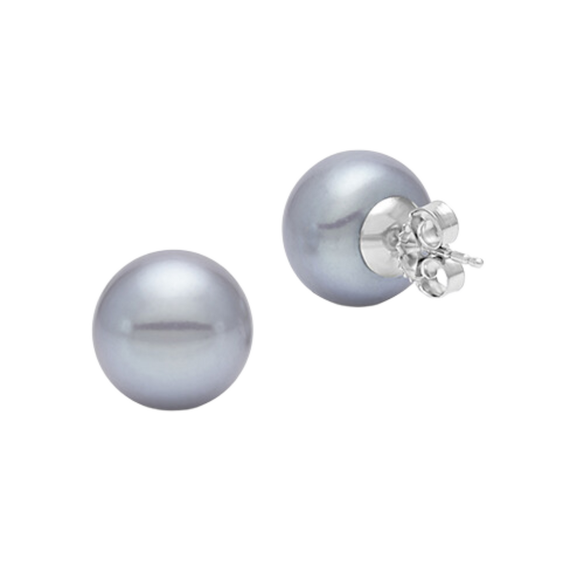 Mastoloni - 14K White Gold 9.5-10MM Gray Button Freshwater Pearl Earrings | Manfredi Jewels