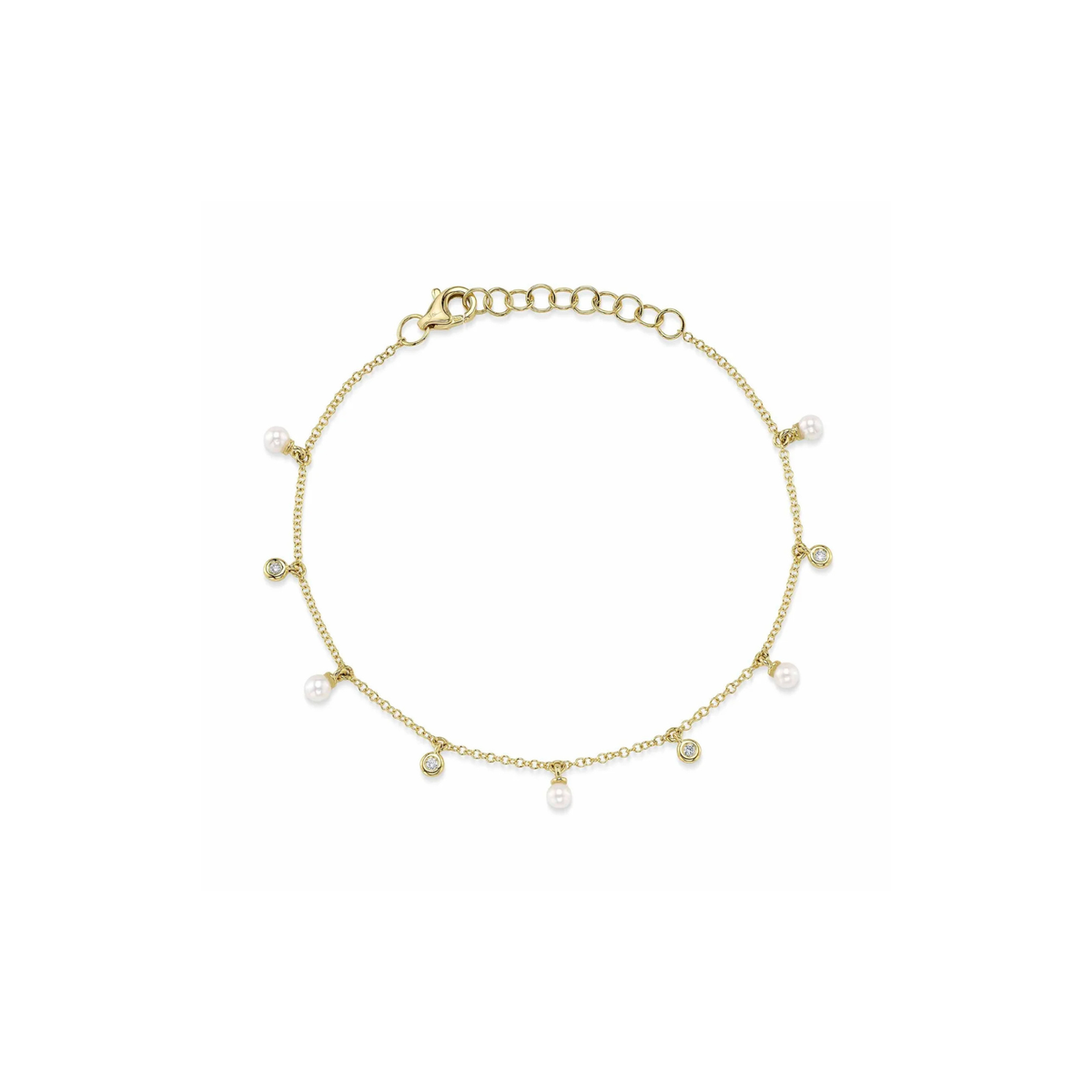 14K Yellow Gold 0.04ct Diamond & Pearl Dangle Bracelet