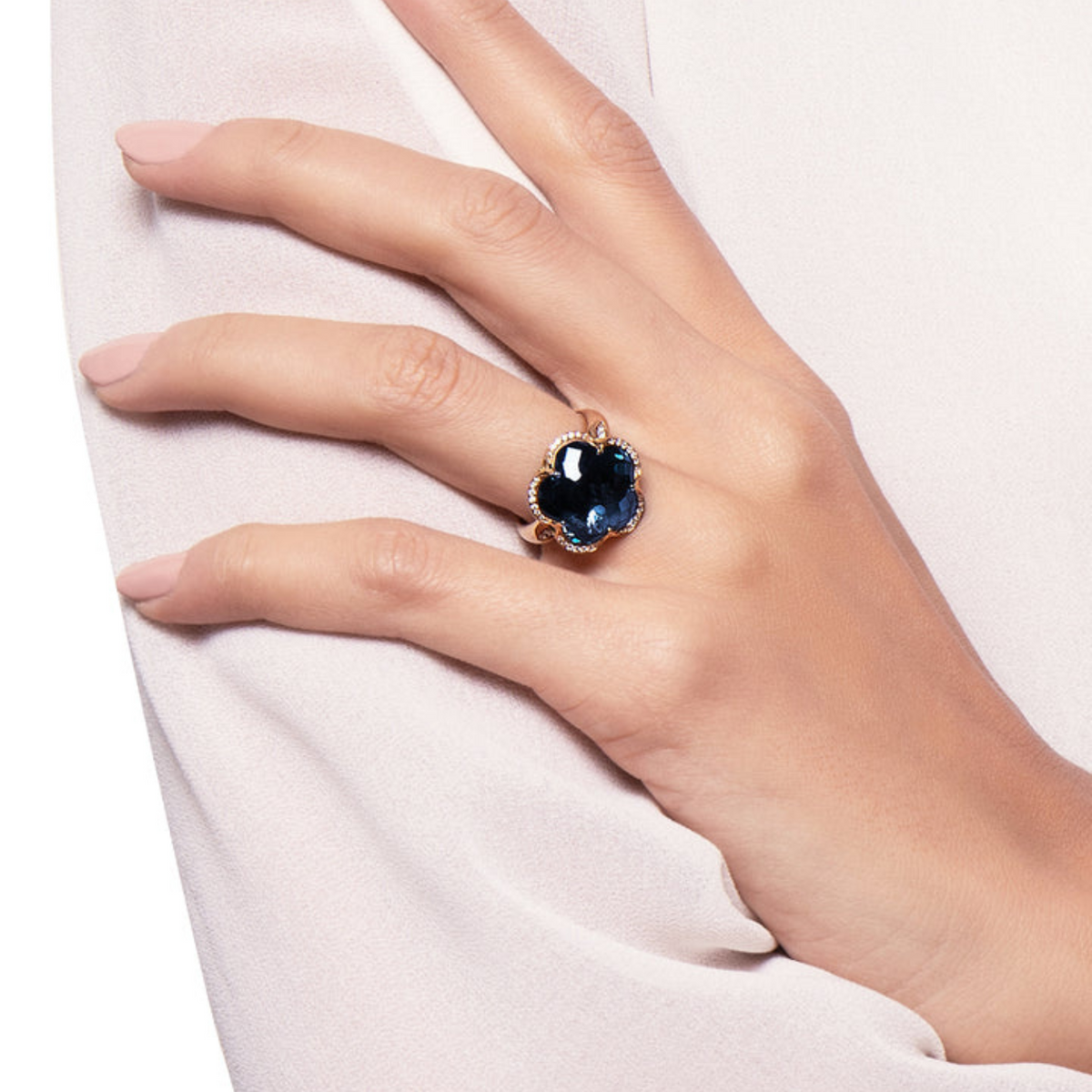 Pasquale Bruni Jewelry - Bon Ton 18K Rose Gold London Blue Topaz & Diamond Flower Ring | Manfredi Jewels