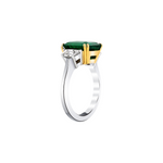 Platinum & 18K Yellow Gold Three-Stone Ring with Emerald and Half Moon Diamonds