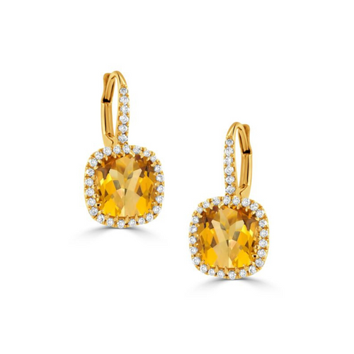 Limoncello 18K Yellow Gold Citrine Diamond Halo Drop Earrings