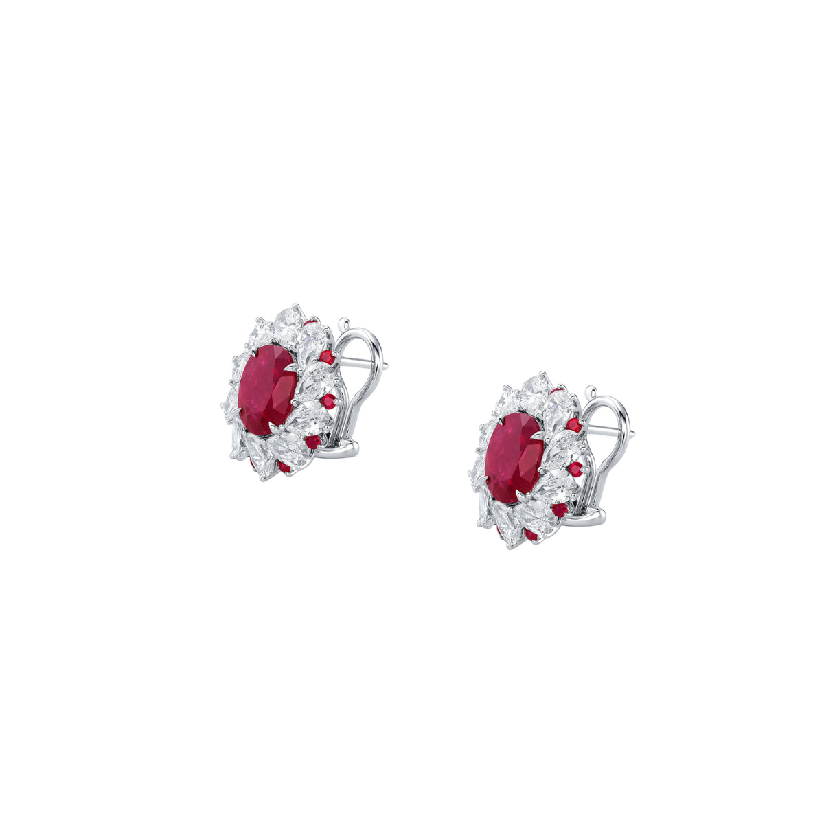 Manfredi Jewels Jewelry - 18K White Gold Ruby & Diamond Halo Earrings | Manfredi Jewels
