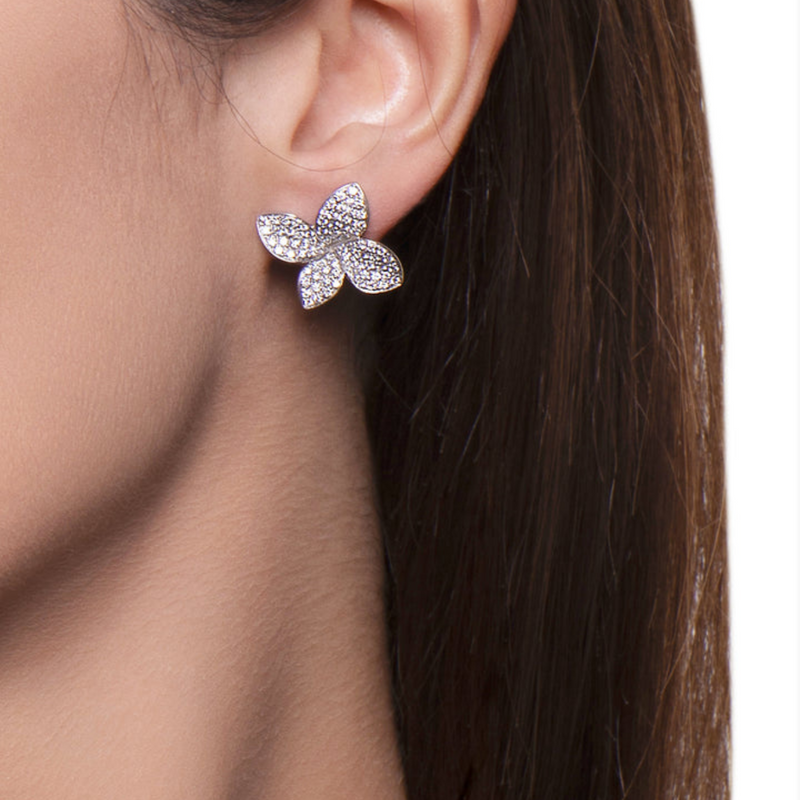 Petit Garden 18K White Gold Pavè Diamond Medium Flower Earrings