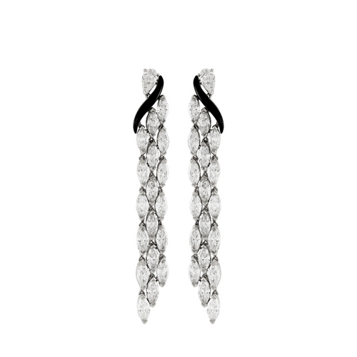Dolce 18K White Gold Diamond & Black Ceramic Dangling Earrings