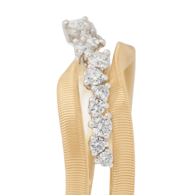 Marrakech 18K Yellow Gold 3-Strand Ring With Diamond Row