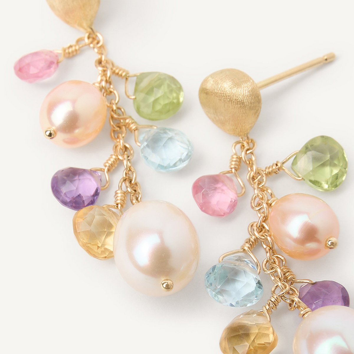 Marco Bicego Jewelry - Paradise 18K Yellow Gold Mixed Gemstone & Pearl Short Drop Earrings | Manfredi Jewels