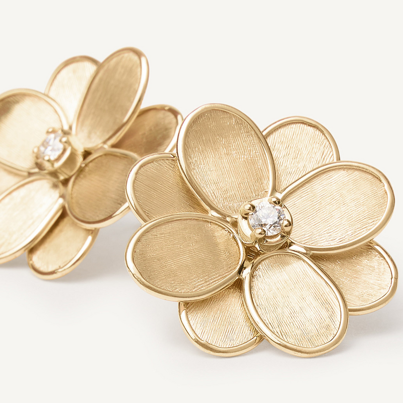 Petali 18K Yellow Gold Diamond Flower Stud Earrings