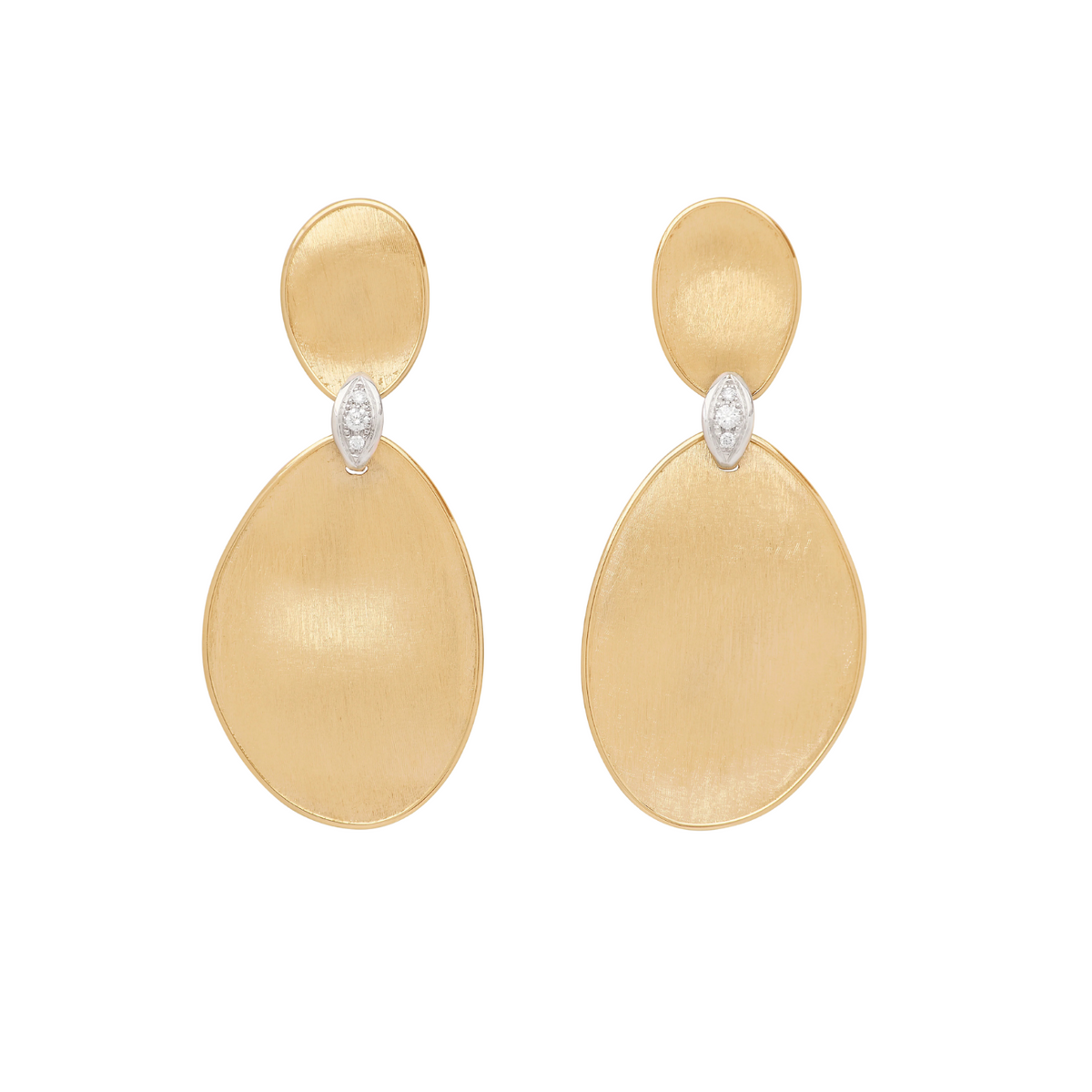 Marco Bicego Jewelry - Lunaria 18K Yellow Gold Large Two-Drop Earrings with Diamond | Manfredi Jewels
