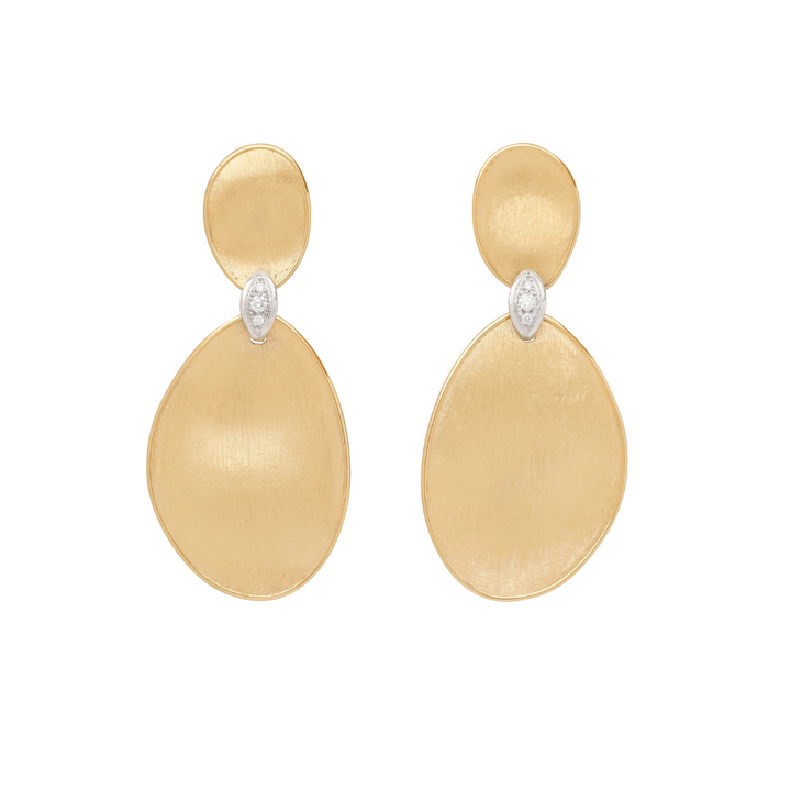 Marco Bicego Jewelry - Lunaria 18K Yellow Gold Large Two-Drop Earrings with Diamond | Manfredi Jewels