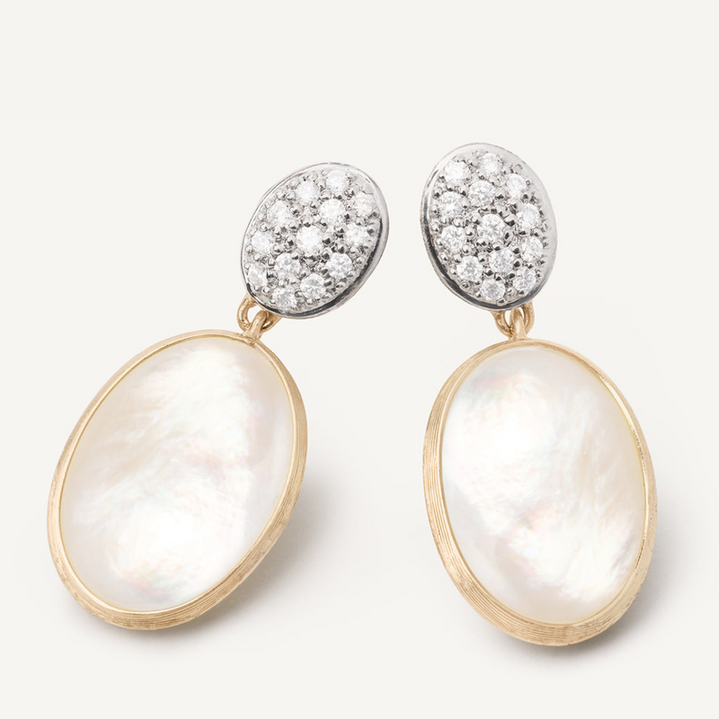 Siviglia 18K Yellow Gold Mother of Pearl & Diamond Pavé Two Drop Earrings