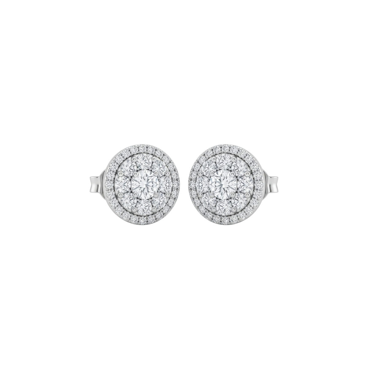 Platinum & 18K White Gold Diamond Cluster Stud Earrings with Halo