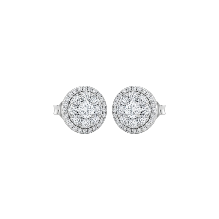 Platinum & 18K White Gold Diamond Cluster Stud Earrings with Halo