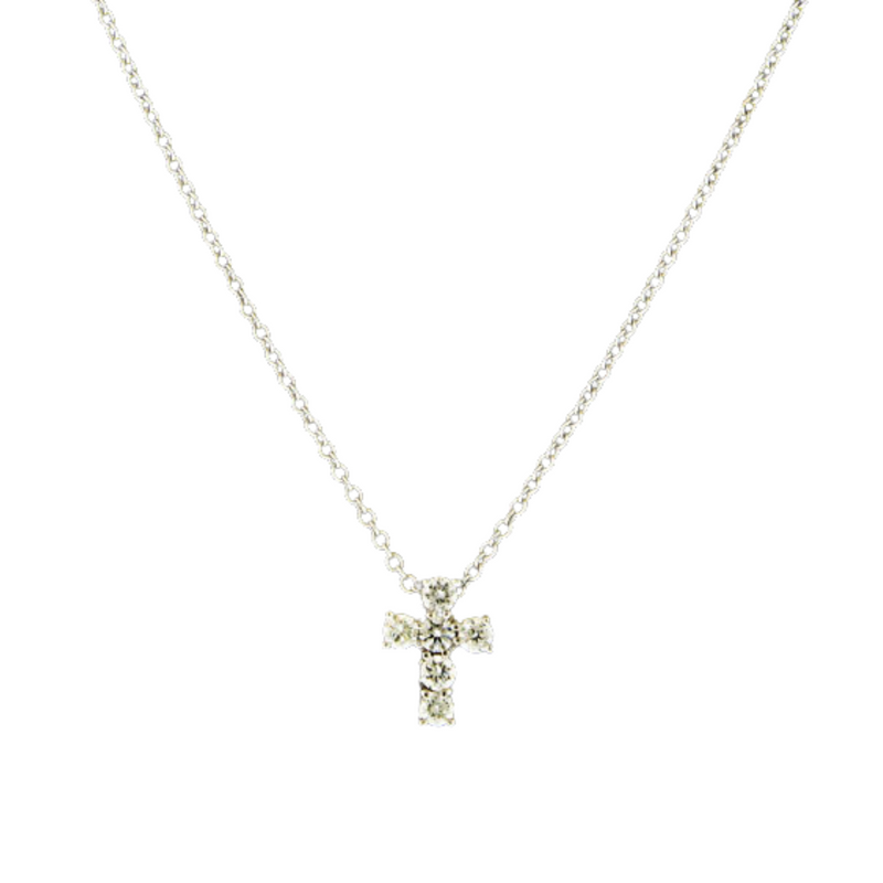 14K White Gold Diamond Cross Necklace