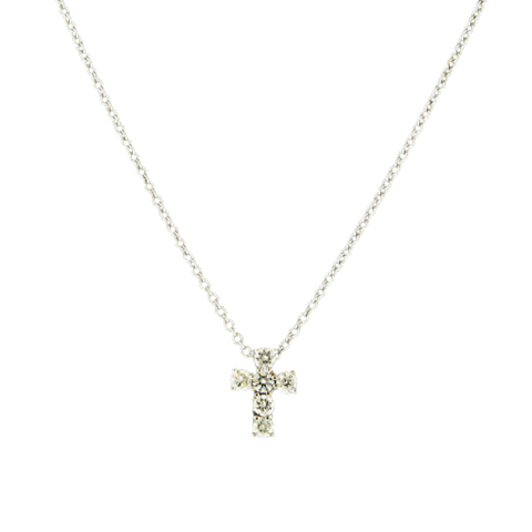 14K White Gold Diamond Cross Necklace