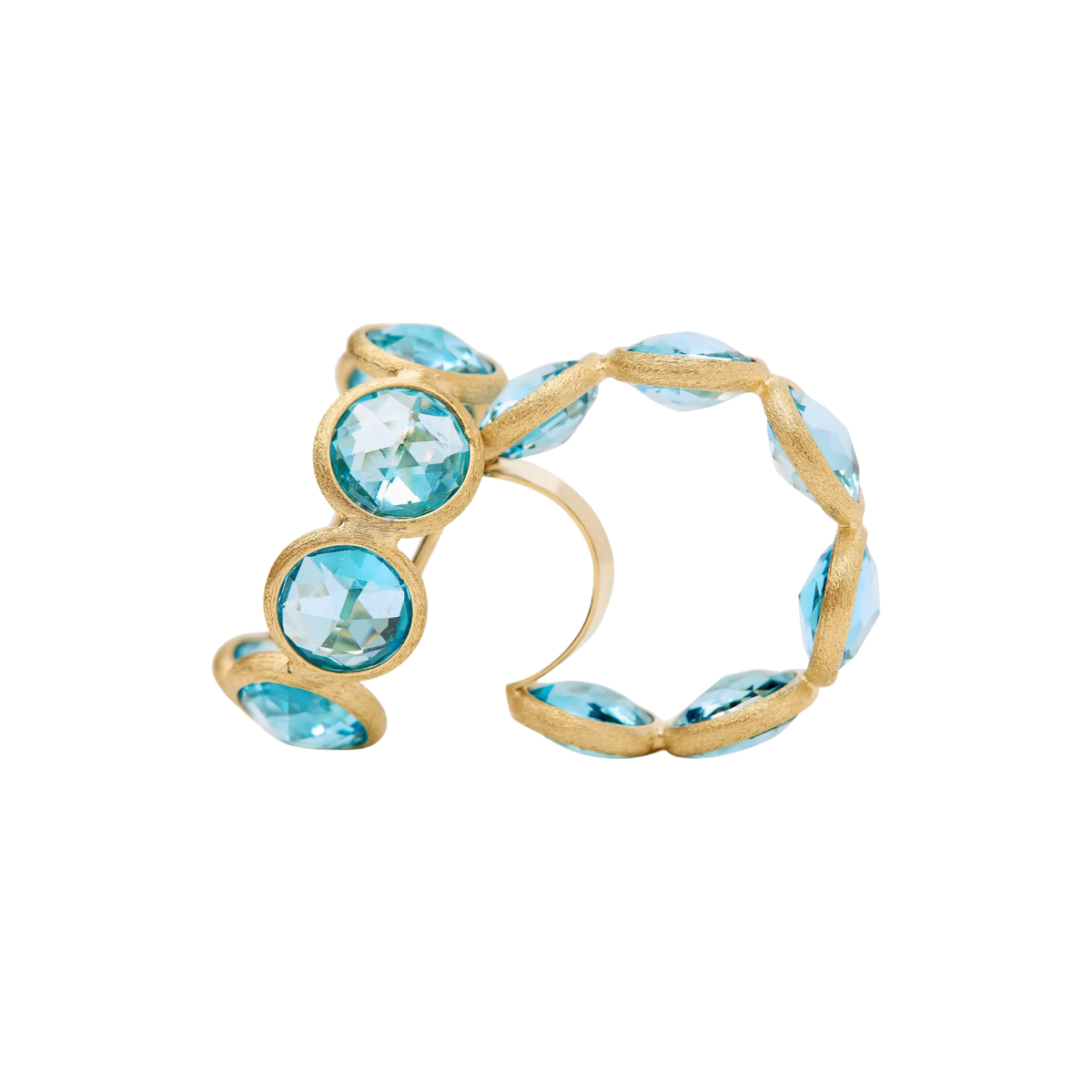 Jaipur 18K Yellow Gold Bezel Set Hoop Earrings with Blue Topaz
