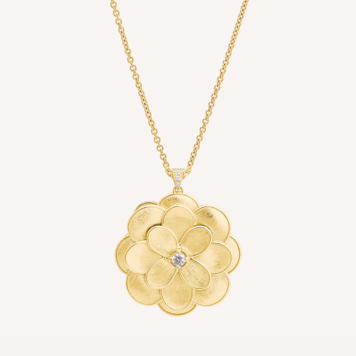 Marco Bicego Jewelry - Lunaria Petali 18K Yellow Gold Diamond Large Flower Pendant Necklace | Manfredi Jewels