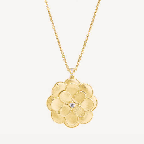 Lunaria Petali 18K Yellow Gold Diamond Large Flower Pendant Necklace