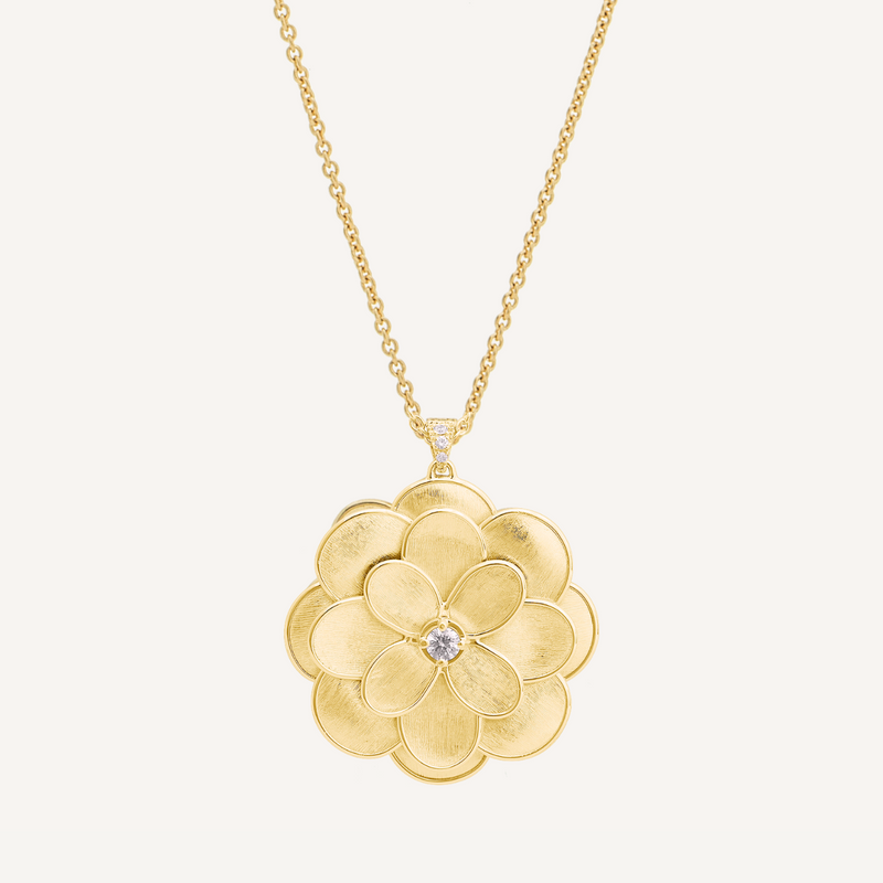 Lunaria Petali 18K Yellow Gold Diamond Large Flower Pendant Necklace