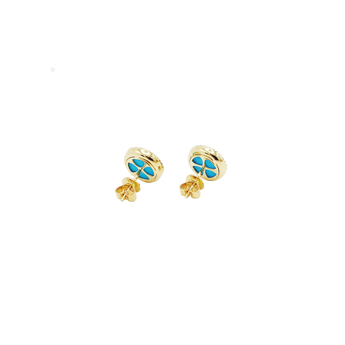 Doves Jewelry - 18K Yellow Gold & Diamond Round Turquoise Earrings | Manfredi Jewels