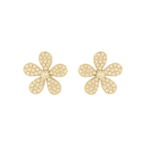 18K Yellow Gold & Diamond Flower Stud Earrings