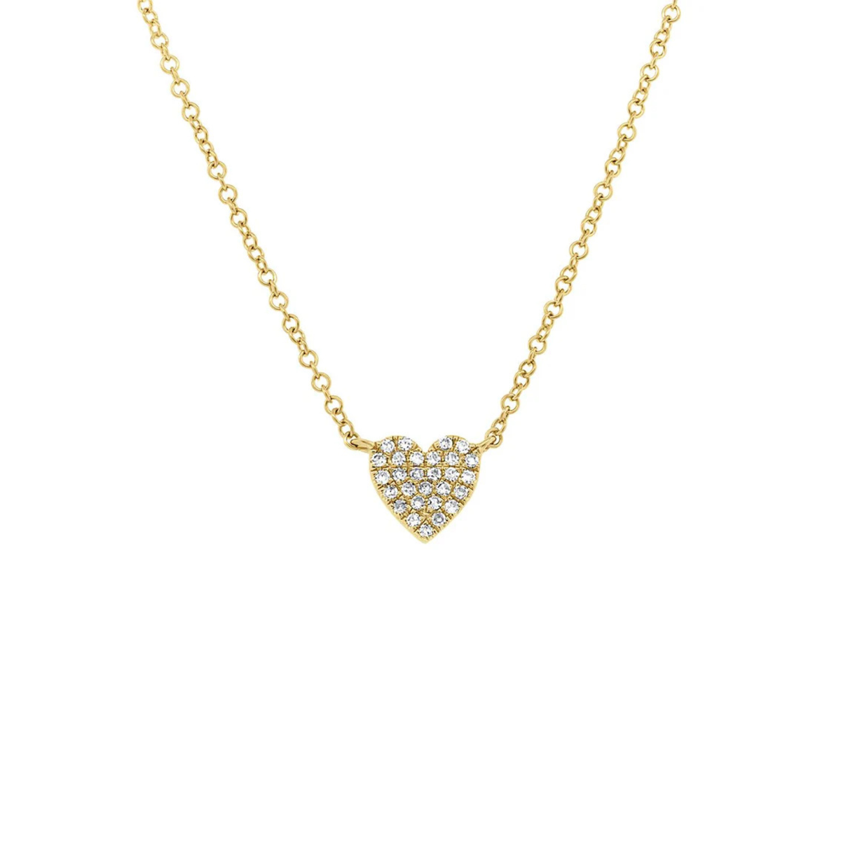 14K Yellow Gold 0.09ct Diamond Pave Heart Necklace