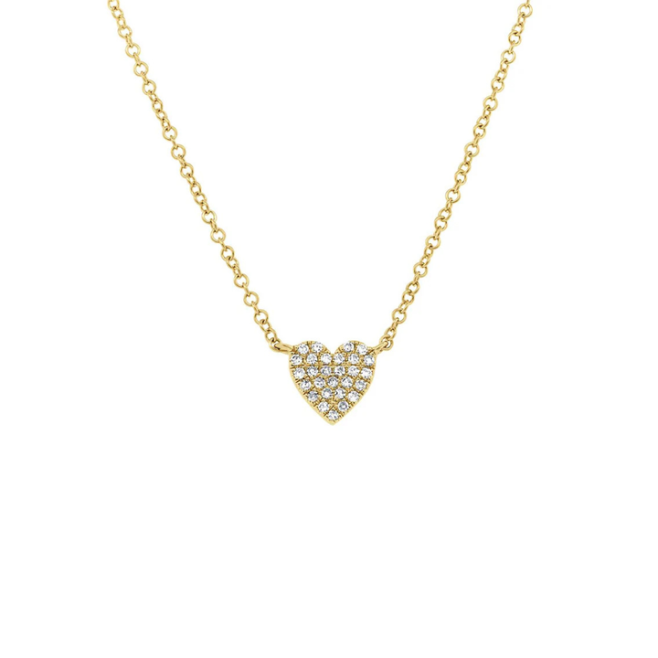 14K Yellow Gold 0.09ct Diamond Pave Heart Necklace