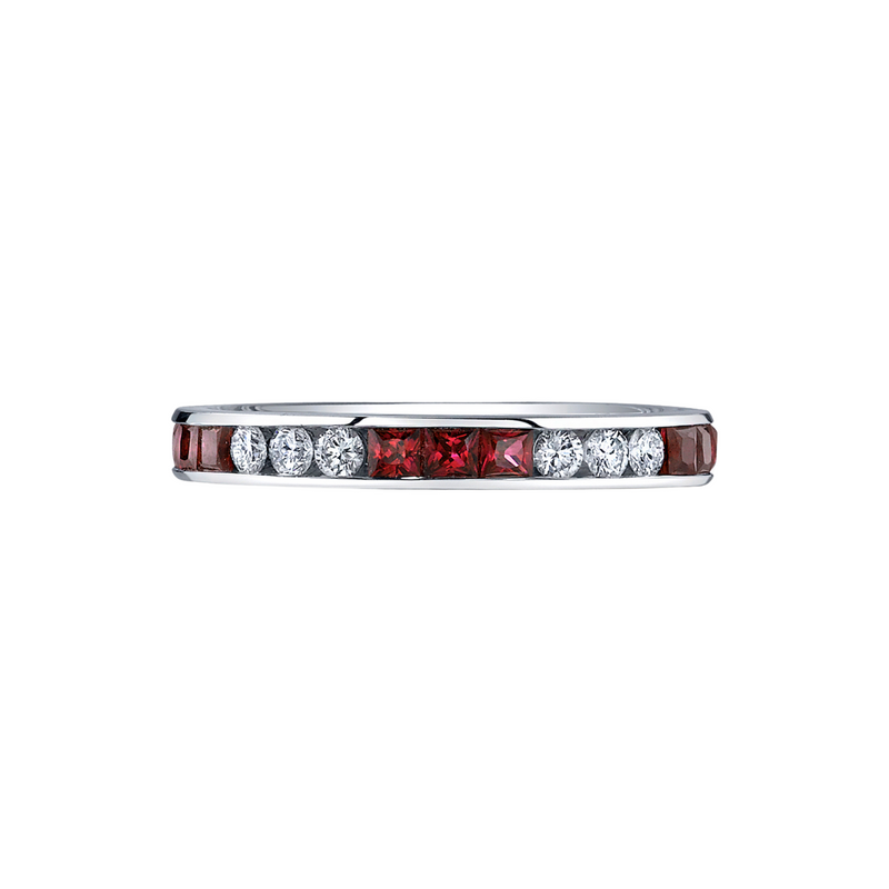 Manfredi Jewels Eternity Bands - 18K White Gold Princess Cut Ruby & Round Diamond Channel Set Eternity Band | Manfredi Jewels