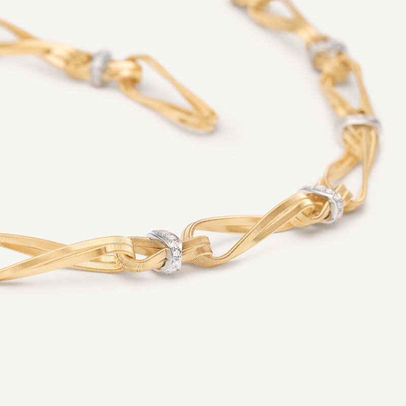 Marrakech 18K Yellow Gold Twisted Double Coil Diamond Link Necklace