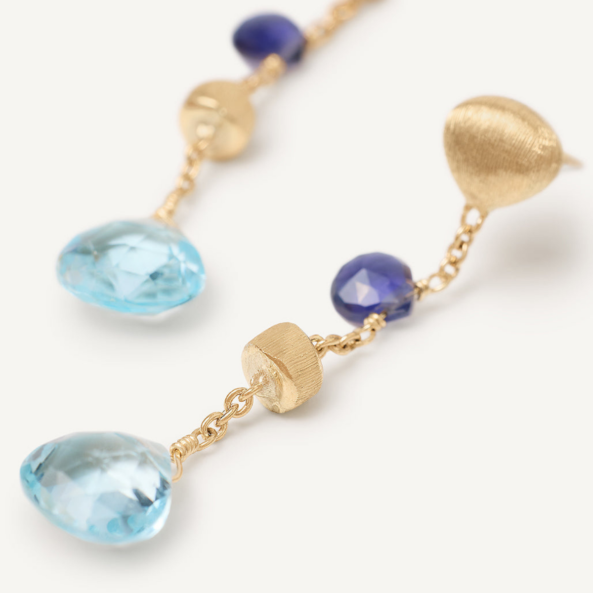 Marco Bicego Jewelry - Paradise 18K Yellow Gold Iolite & Blue Topaz Short Drop Earrings | Manfredi Jewels