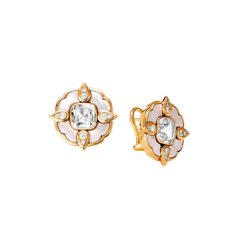 Mogul 18K Yellow Gold Rock Crystal Mother Of Pearl & Diamond Earrings